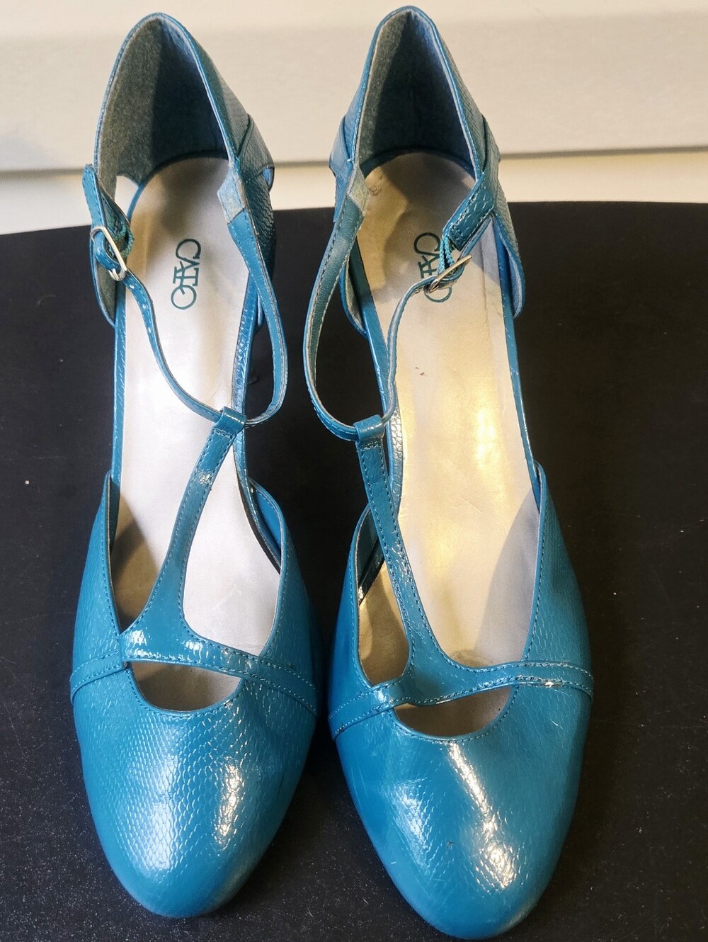 Cato Teal T-Strap Pumps